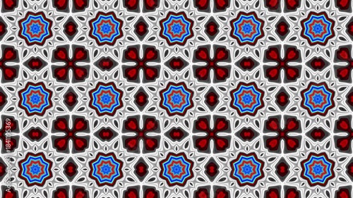 Red and Blue Symmetric Floral Grid – Abstract Decorative Pattern Loop