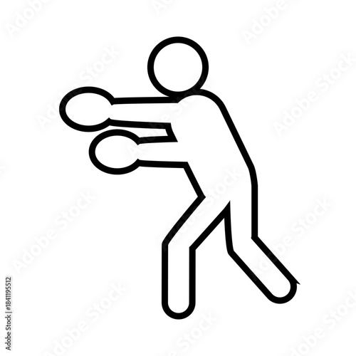 Stylized line art icon showing a figure crouched slightly, with both arms extended forward in a protective or attacking position, emphasizing the rounded shapes of boxing gloves. Related to boxing