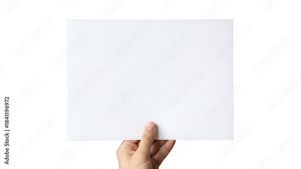 Fototapeta premium Hand holding blank white paper sheet isolated on white background