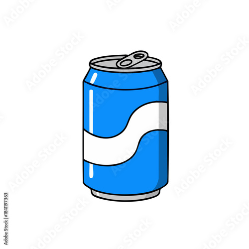 Blue Soda Can with White Label Illustration.