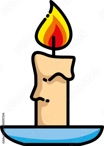 Warm glow of a burning candle illustration on a blue holder, symbolizing light
