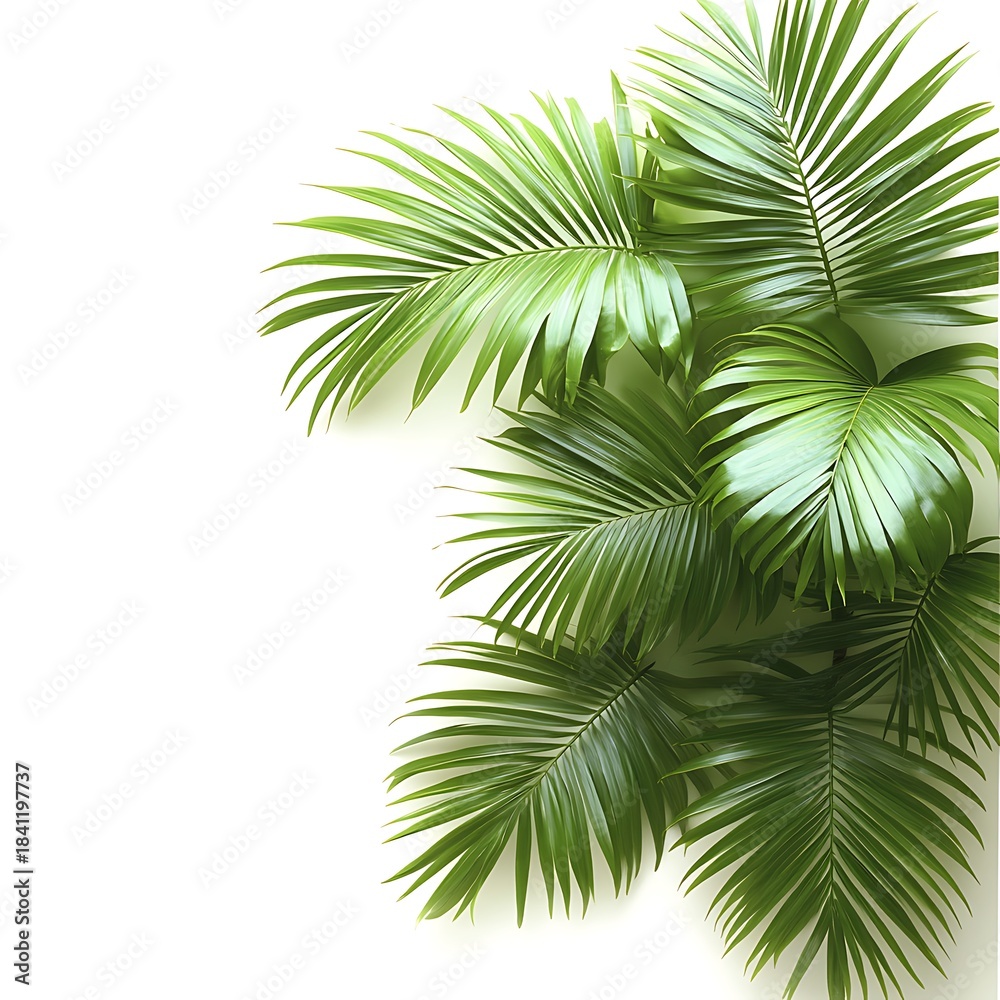 Fototapeta premium Green Palm Fronds Cascading Down on a photo White Background tropical leaves