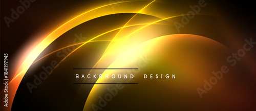 Abstract golden lines create dynamic curves, radiating light. Dark background emphasizes bright central glow, modern design element.