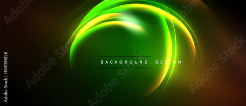 Abstract neon glow. Circular layers create dynamic visual effect. Dark background emphasizes bright colors, modern design element.