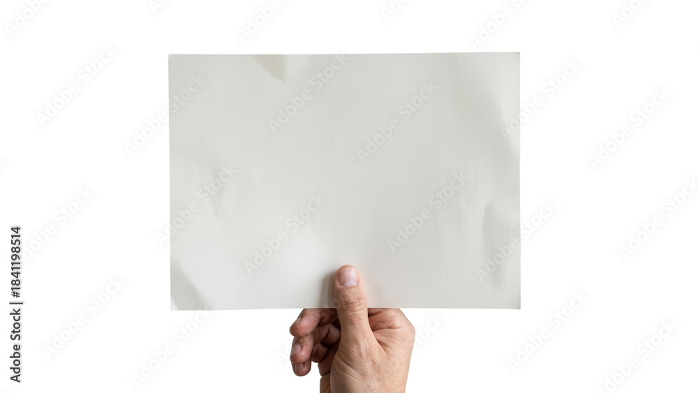 Fototapeta premium Hand holding blank white paper sheet isolated on white background