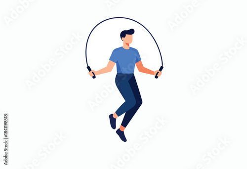 Simple illustration of a person in active motion, jumping rope against a plain white background