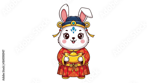 Cute Rabbit Character Holding Gold Ingot for Chinese New Year