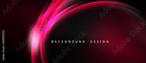 Abstract crimson curves over black backdrop. Elegant design suggests motion, energy, modern aesthetic. Simple text reads background design.