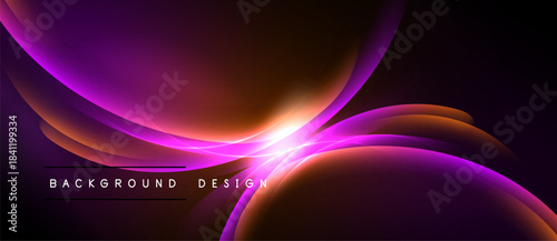 Abstract purple, orange waves. Dynamic light effect creates modern background design. Smooth curves suggest movement, energy.