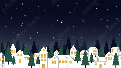 Seamless Winter Christmas Pattern – Cozy Night Sky Village Vector Tile