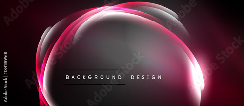 Abstract glowing shapes form circular design. Dark background emphasizes bright red, white light effects. Modern, dynamic composition.