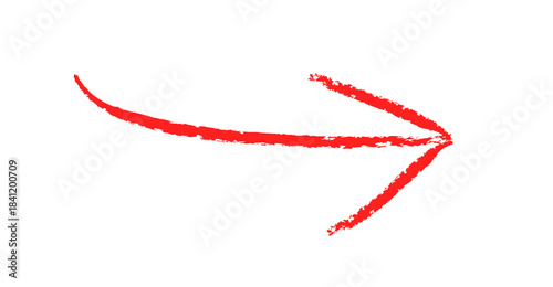 Hand-drawn Simple red arrow pointing to the right drawn with vector brush strokes chalk, graphic element isolated on transparent background