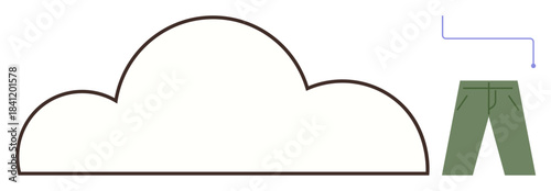 Minimalistic cloud outline connected to green pants with a line. Ideal for fashion, concepts, creativity, environment, abstract thinking, nature, and innovation. Simple flat metaphor