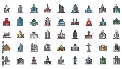 Collection of various iconic buildings and landmarks