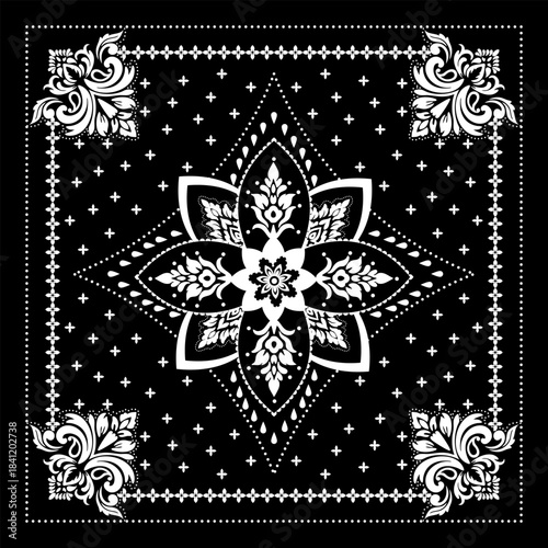 Black Floral Paisley Bandana Pattern – Ornamental Western Design