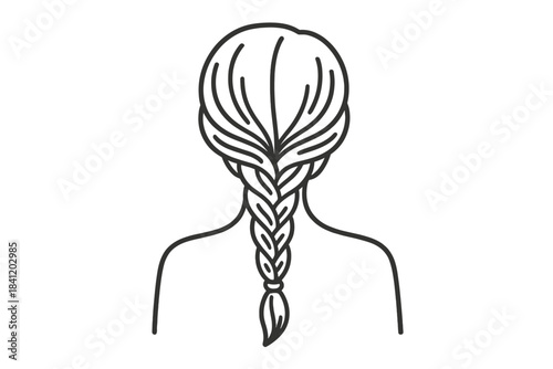 Girl with long hair seen from behind in a simple braid, showing the back of her head during daytime