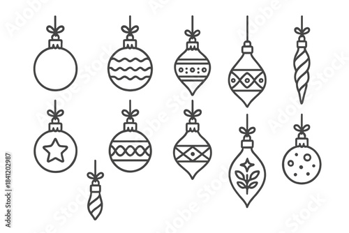 Decorative ornaments hanging for the holiday season with various designs and shapes