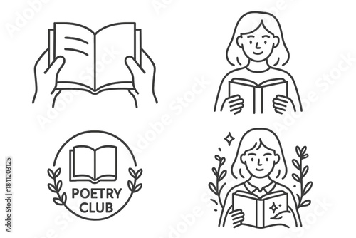 Reading sessions in a poetry club featuring members enjoying literature and sharing thoughts on poems