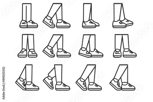 Steps showing different foot positions for walking and running activities on a simple background