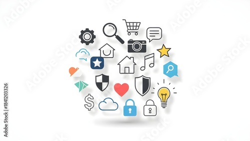 Wallpaper Mural multimedia icons, social network icon, digital interface symbols set, technology and communication icons, colorful multimedia icons collection Torontodigital.ca