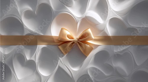 Gold Bow on White Heart 3D Background