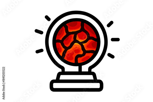 Crystal ball with red cracks showing bright colors inside in simple design