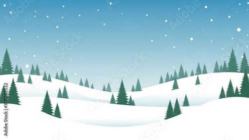 Winter Christmas Background – Minimal Snowy Hills & Pine Trees Flat Vector Scene