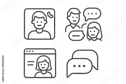 People engaging in conversation through various communication methods in different settings