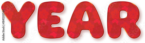 Red year word typography design with floral pattern