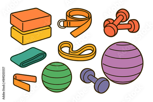 Fitness equipment for home workouts with weights, resistance bands, and exercise accessories for various activities