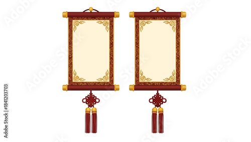 Elegant Asian-Inspired Scroll Banners with Intricate Details for Festive Celebrations