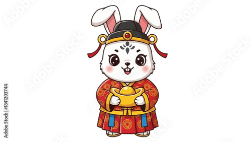 Cute Cartoon Rabbit Holding Golden Ingot for Chinese New Year