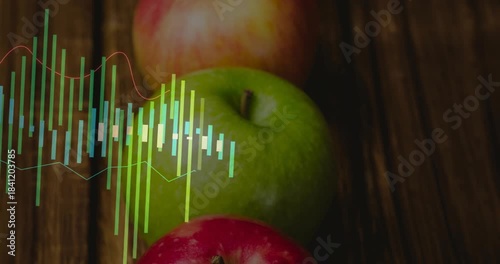 Centered green apple receiving audio visualizer entering from left moving across triggered by sound