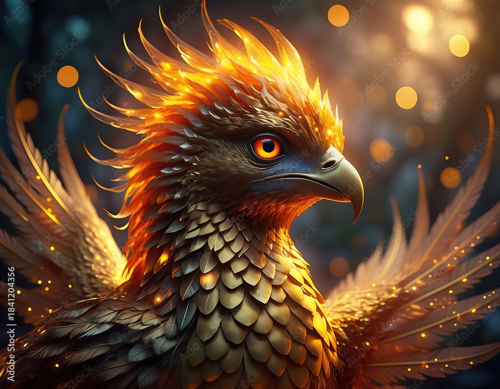 Obraz premium Golden Firebird, Symbol of Rebirth, Flying High