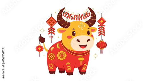 Adorable Ox Character for Lunar New Year Celebrations