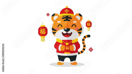 Year of the Tiger Cheerful Cartoon Celebrating Chinese New Year