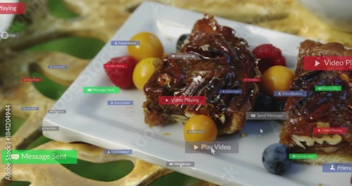 UI badges appearing on plate sliding and grouping camera shifting right zooming to show pecan tarts