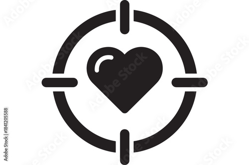 Simple black icon of a heart in the crosshairs of a target