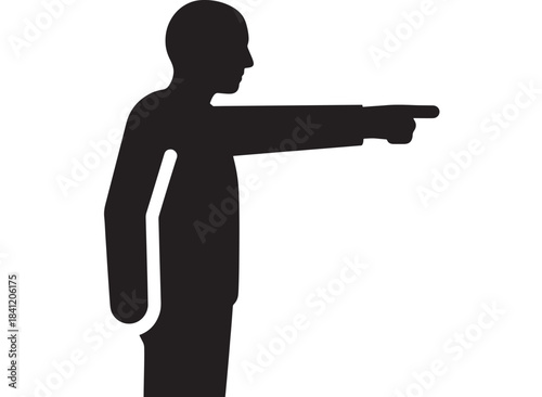 Black silhouette of a person holding a gun and pointing it to the side