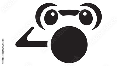 Simple black cartoon frog face with large round eyes and open mouth