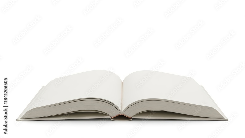 Fototapeta premium Open blank book on white background displaying empty pages for design customization