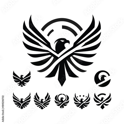 Stylized Abstract Eagle or Hawk Bird Logo Icon Vector Collection