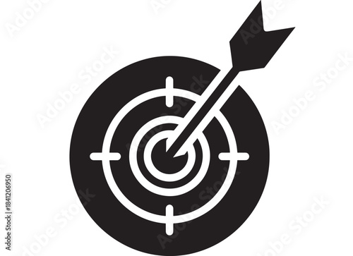 Simple black target symbol with white concentric circles and arrow