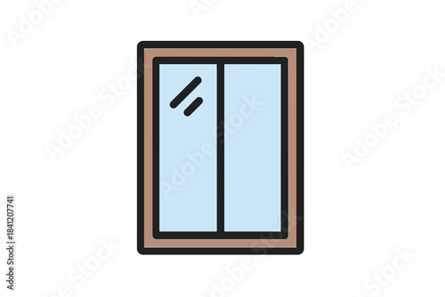 Drawing of a window with a simple design showcasing glass panes and a wooden frame in a plain style