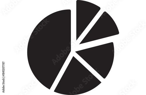 Simple black pie chart divided into five sections on white