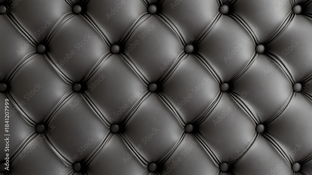 Naklejka premium Elegant black leather upholstery features a tufted pattern with round buttons for a luxurious aesthetic