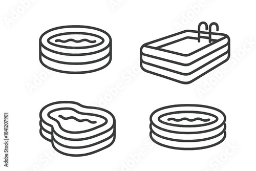 Different shapes and sizes of swimming pools for outdoor relaxation and enjoyment at various locations