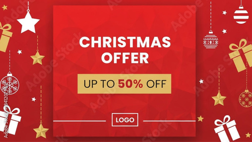 Christmas Social Media Post Template – Flat Vector Holiday Discount Design with Gifts & Ornaments