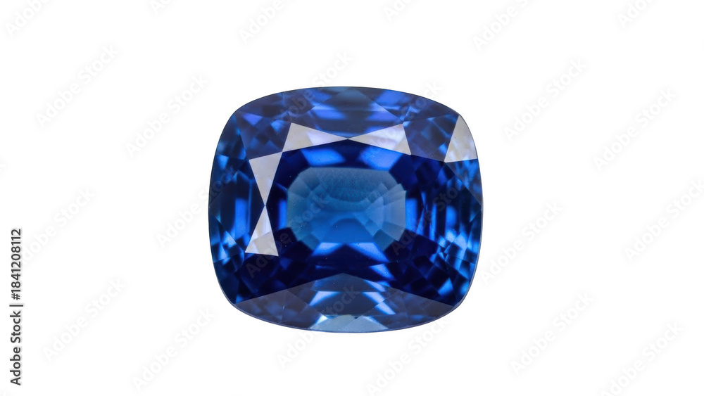 Fototapeta premium Cushion cut blue sapphire gemstone on black background