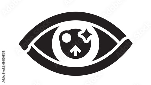 Simple black and white eye icon featuring a skull symbol inside the iris